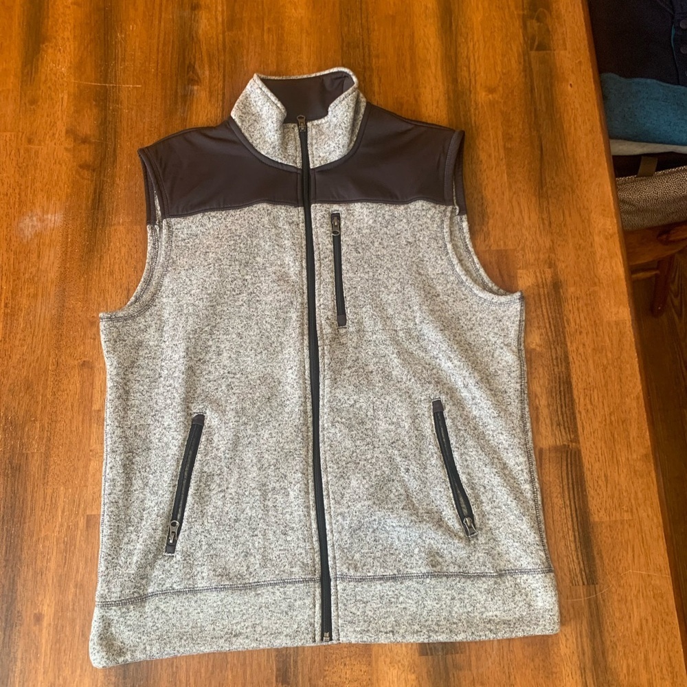 Sonoma Vest Large Heathered Gray Black Knit Zip Pockets Casual Soft Outdoors